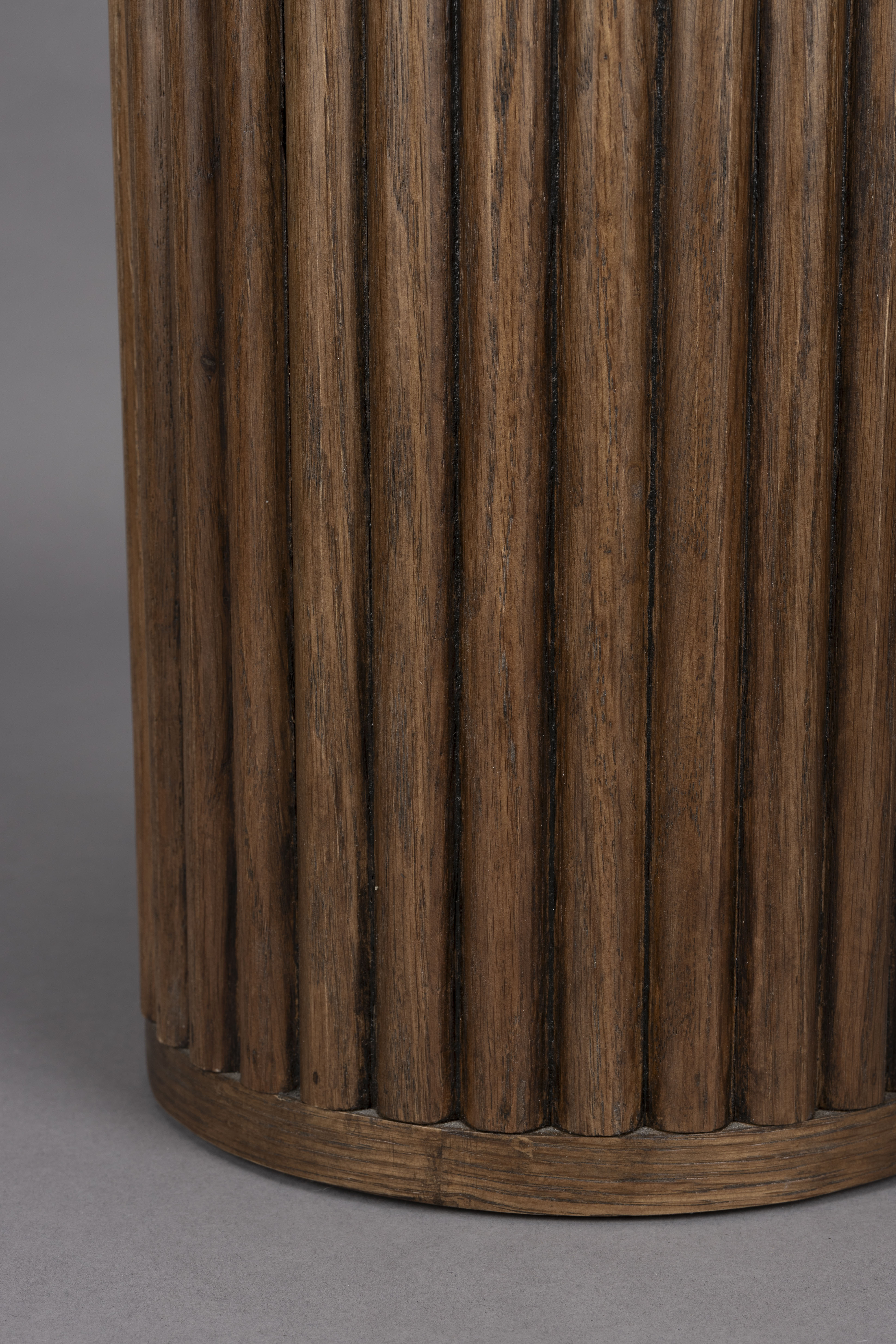 Dutchbone Arda Ribbed Brown Wood & Travertine Side Table